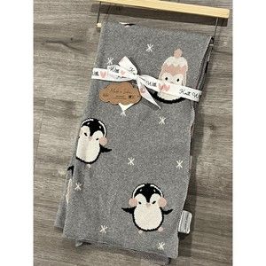 Made In India Penguin Baby Blanket Cotton Knit Gray Pink Baby Nursery Gift New